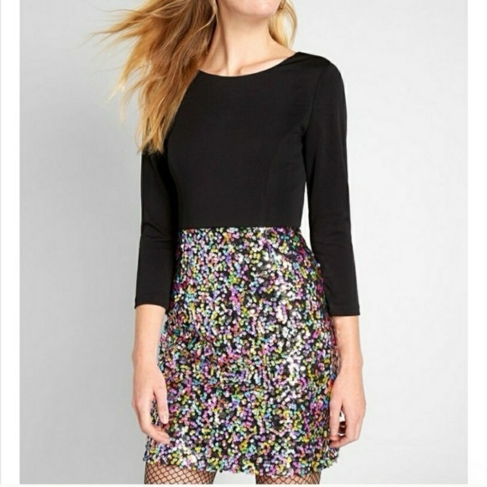 Hutch‎ for ModCloth Sequin Mini Dress Black Multi Sparkly Holiday Party NYE 8
